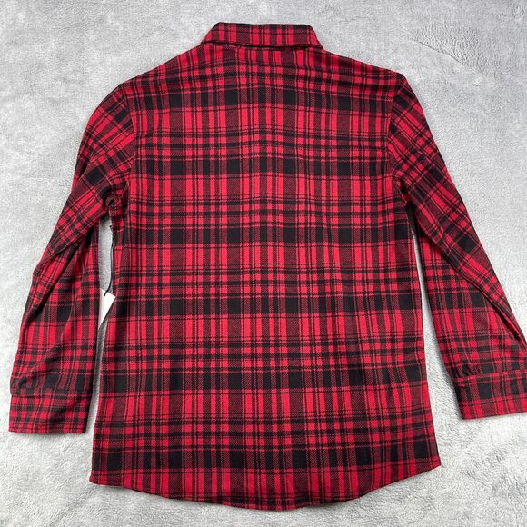 Swet Tailor Shirt Men XL Red Black Flannel Plaid Stretch Knit Collared Button-Up - Picture 2 of 12